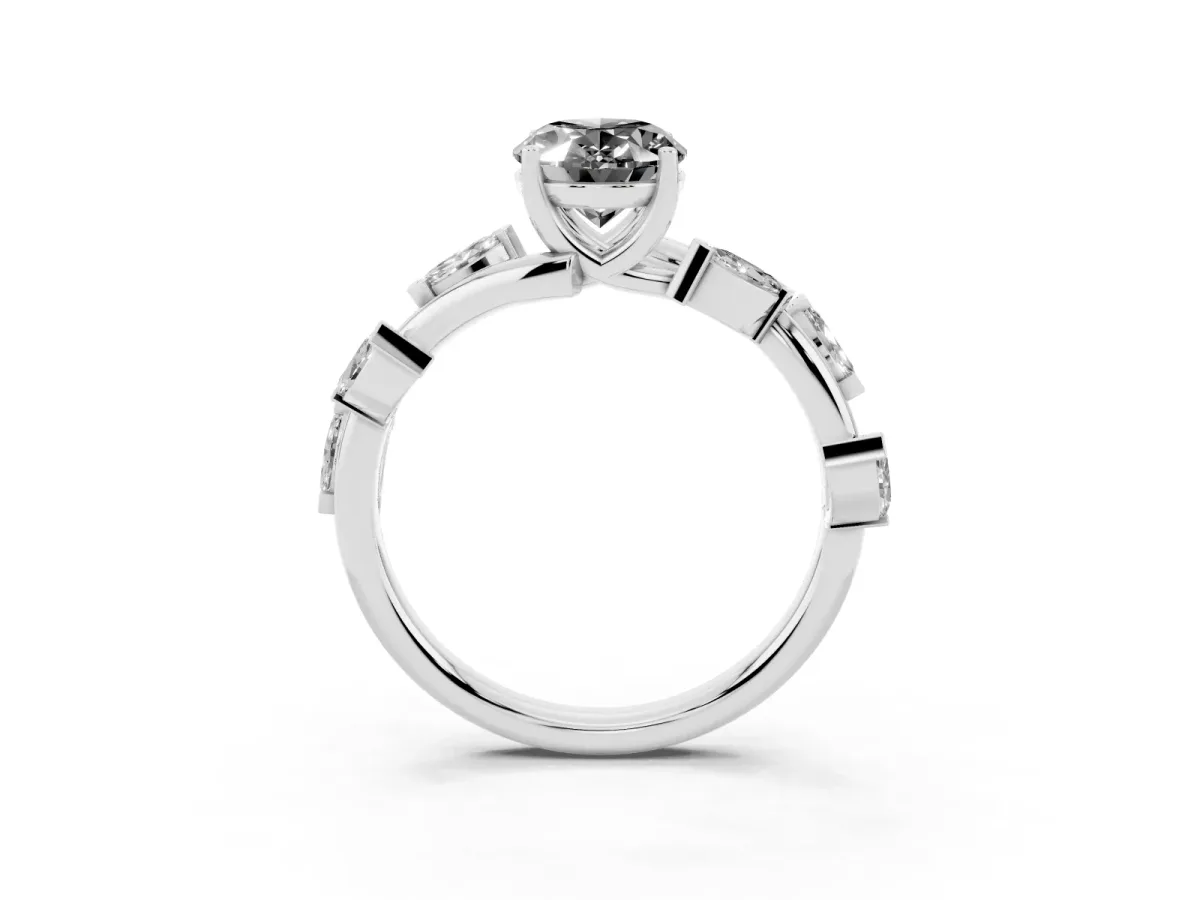 Fancy Black Oval Cut Solitaire Twisted Band Marquise Accent Prong Setting Ring White gold