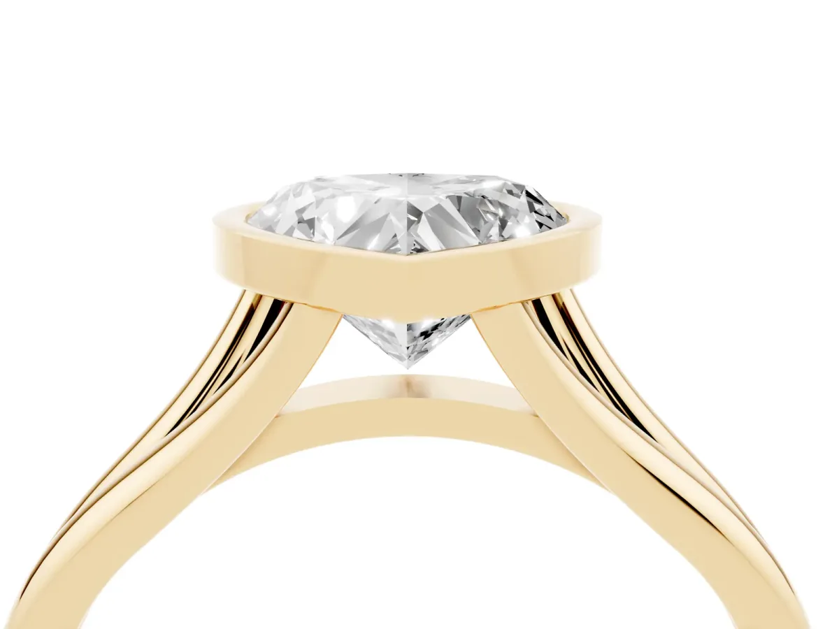 Bezel Set Heart Cut Cut Solitaire Ring with Tapered Band Yellow gold