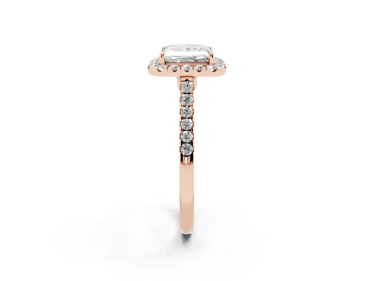 Princess Cut Halo Pave Diamond Engagement Ring with Four-Prong Setting Rose gold