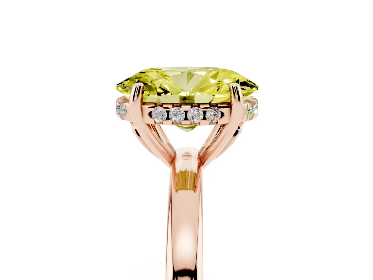 Fancy Yellow Oval Cut Solitaire Diamond Ring with Prong Setting and Plain Band Rose gold