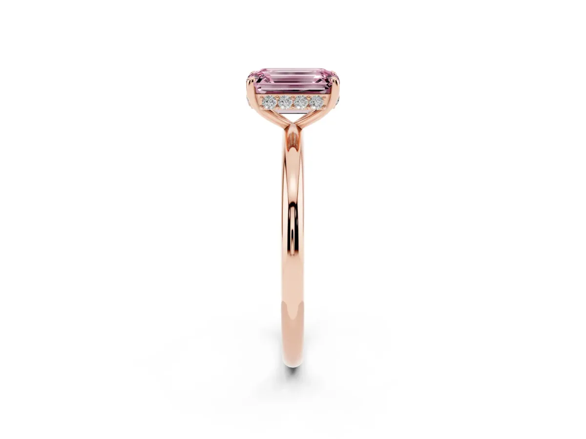Fancy Pink Emerald Cut Solitaire Diamond Ring with a Classic Band and Four-Prong Setting Rose gold