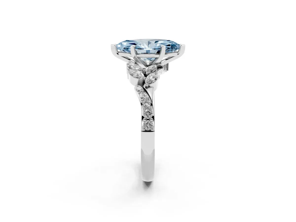 Fancy Blue Marquise Cut Solitaire Marquise Twist Band with Six-Prong Setting Silver