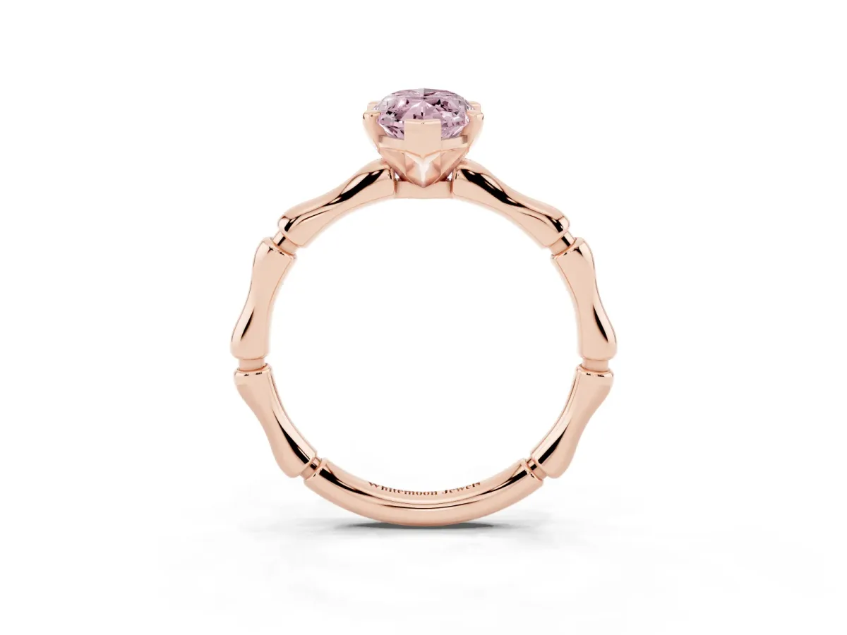 Fancy Pink Marquise Cut Solitaire Diamond Ring with Bamboo Band and Four-Prong Setting Rose gold