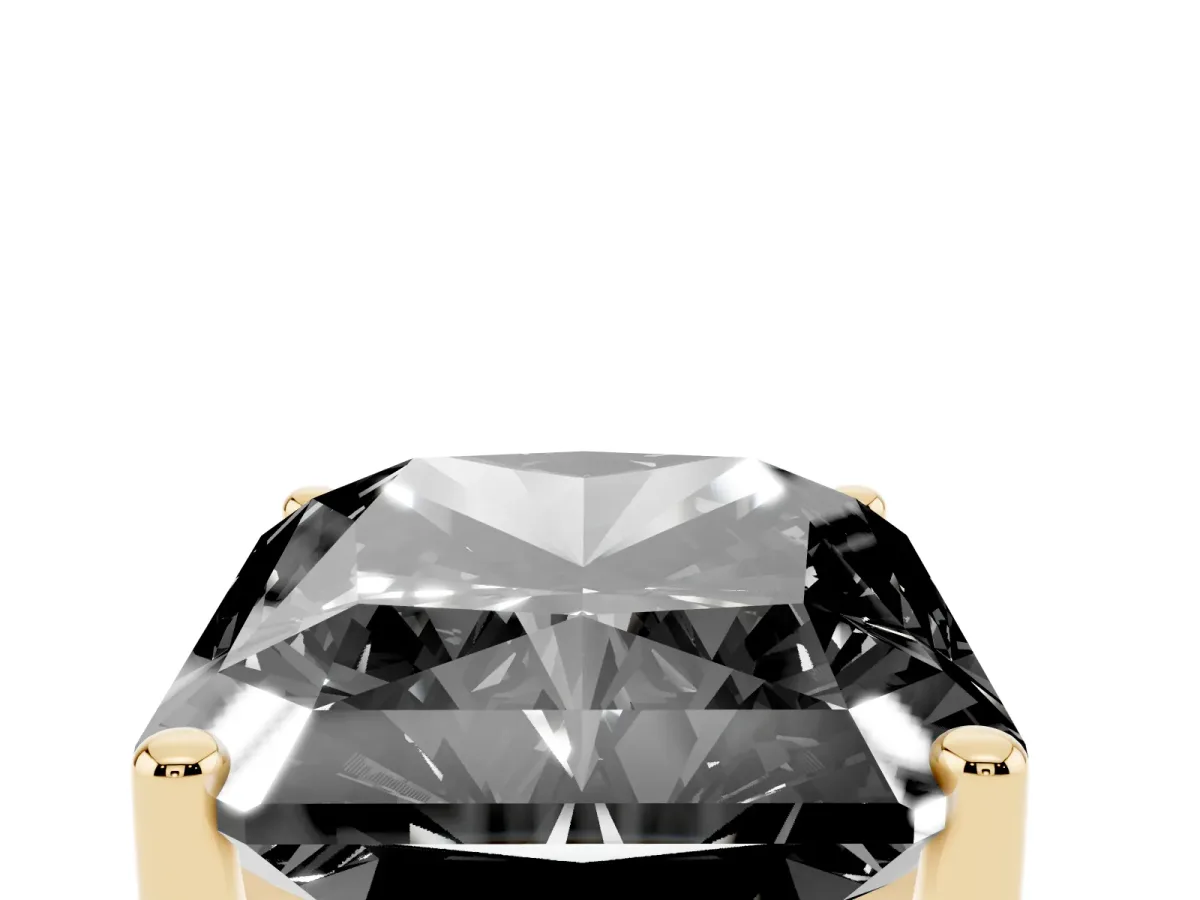 Fancy Black Radiant Cut Cut Diamond Solitaire Engagement Ring with Tapered Plain Band and Four-Prong Setting Yellow gold