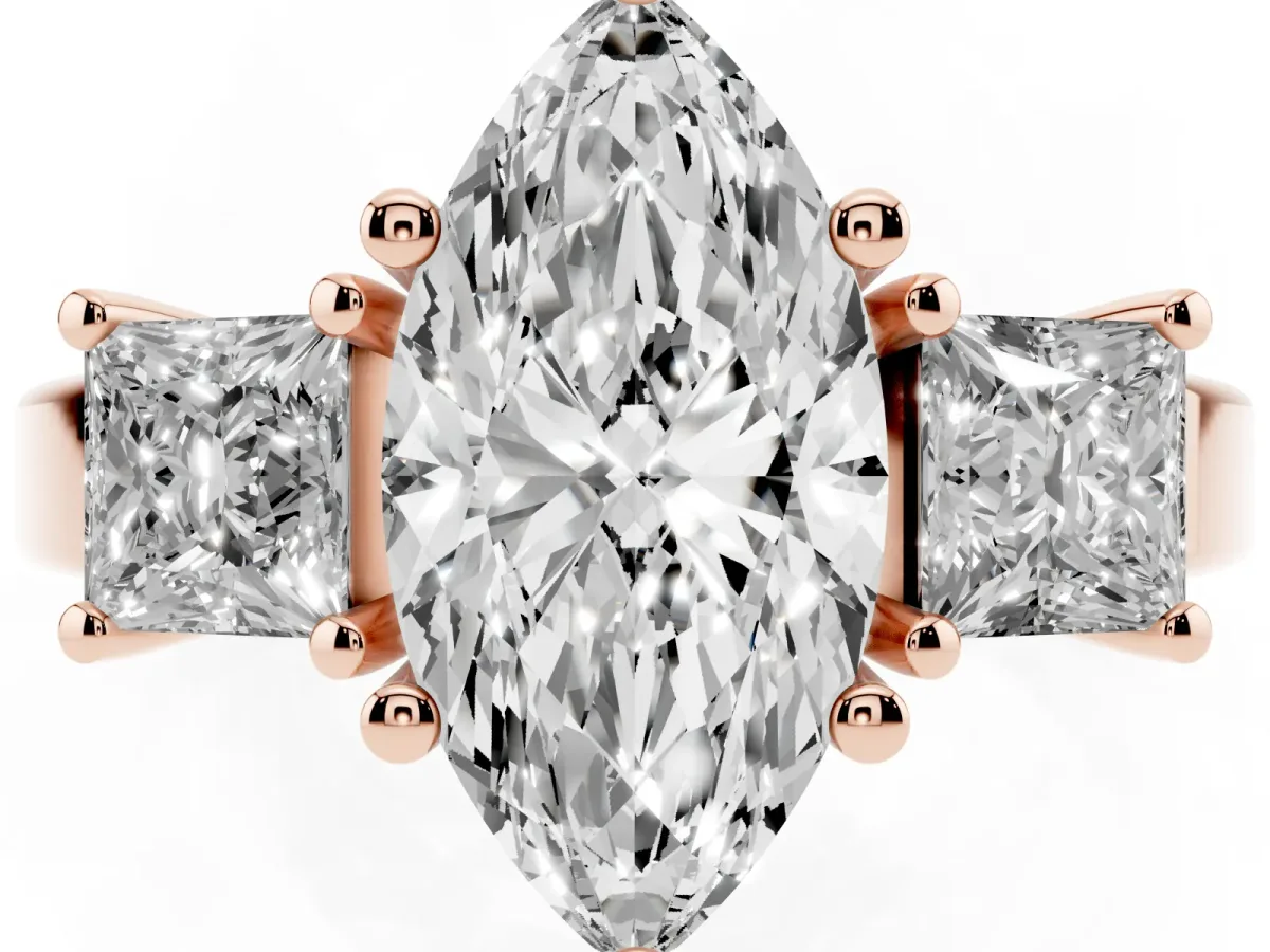 Three-Stone Marquise Cut Cut Solitaire Ring with Prong Setting Rose gold
