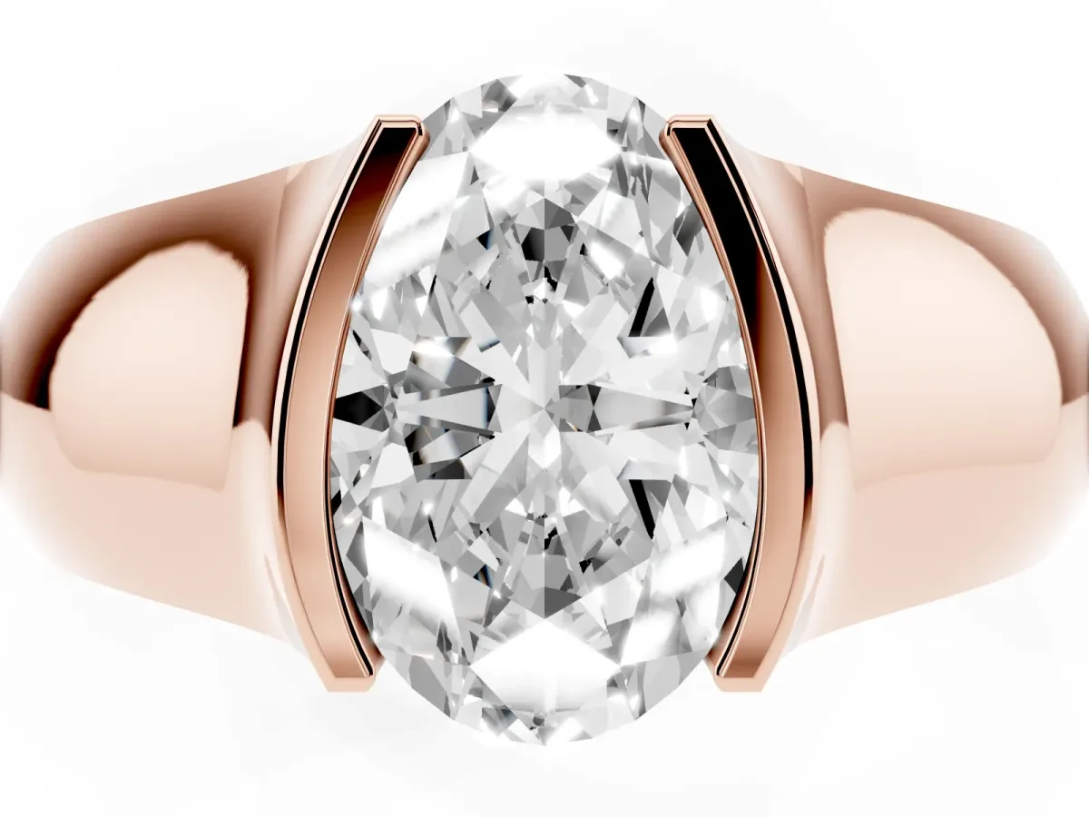 Oval Cut Solitaire Bezel Set Diamond Ring with Wide Band Rose gold
