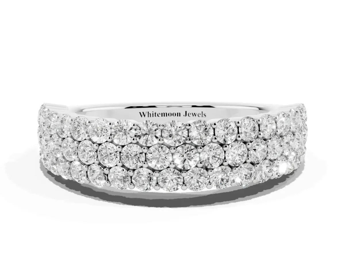Round Diamond Checkerboard Pavé Promise Ring with Round Diamond Accents White gold