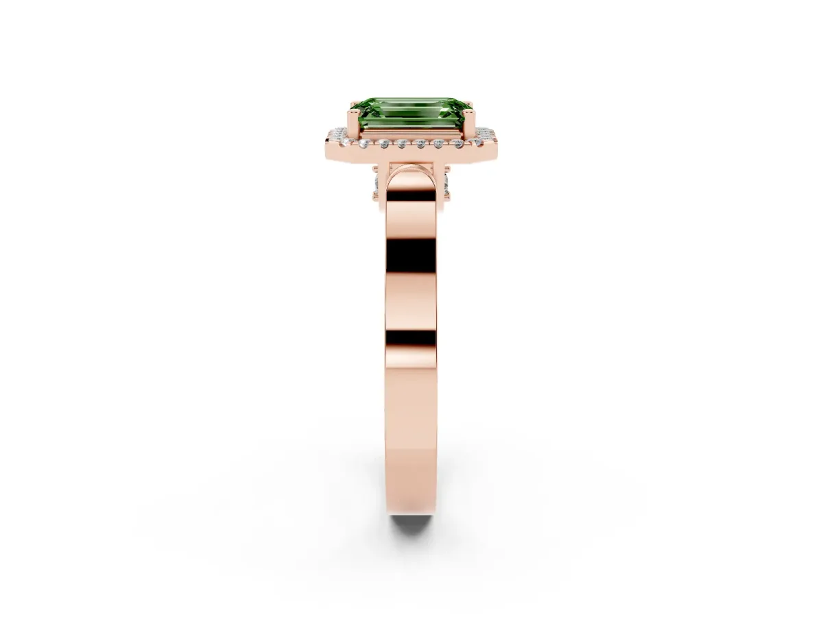 Fancy Green Emerald Cut Halo Pave Split Shank Prong Setting Ring Rose gold