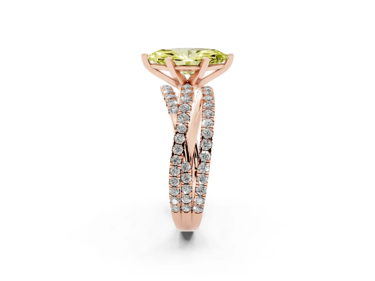 Fancy Yellow Marquise Cut Solitaire Twist Band with Pavé Setting and Four-Prong Setting Rose gold
