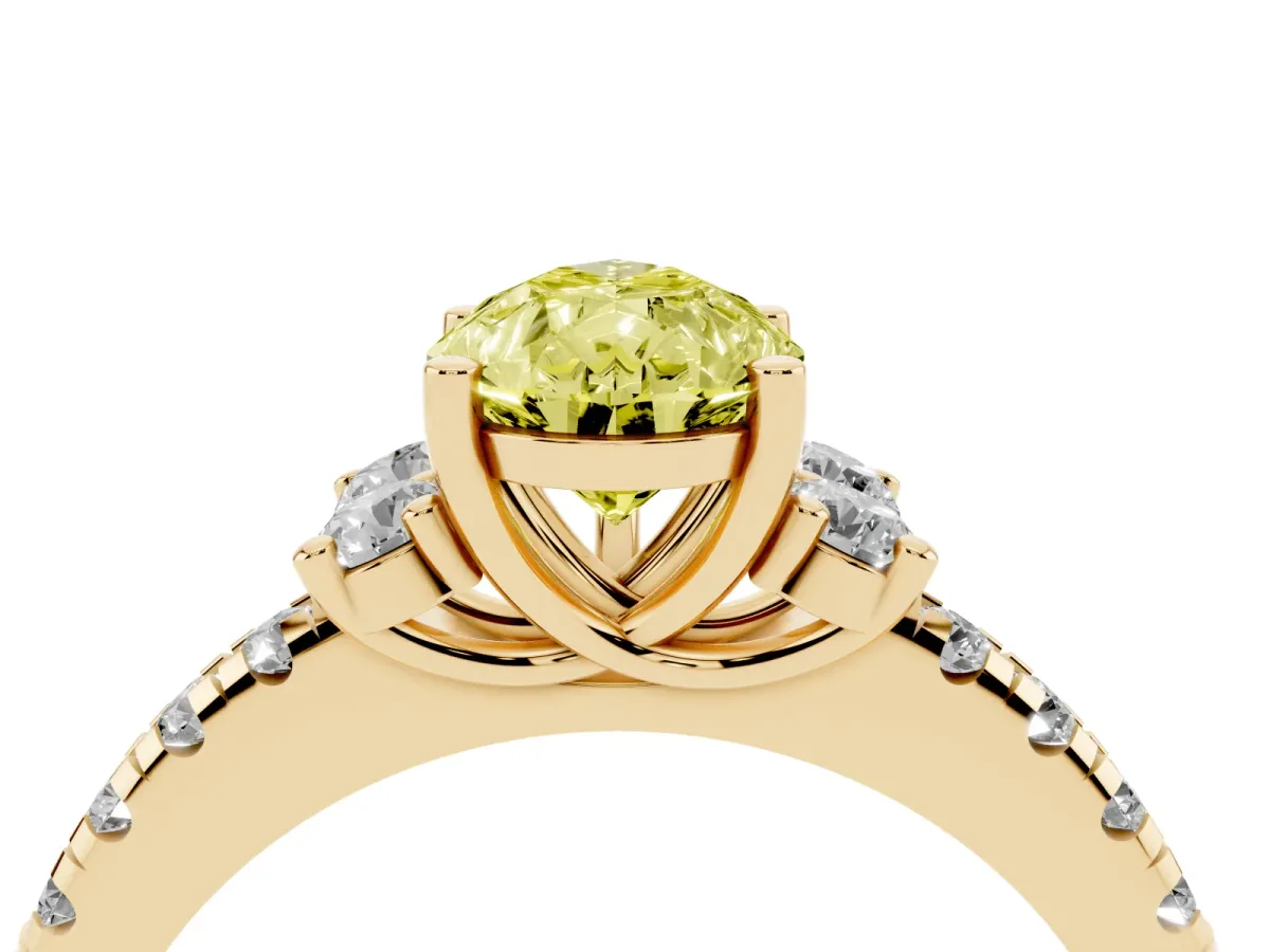 Fancy Yellow Pear Cut Diamond Three-Stone Pave Band with Four-Prong Setting Yellow gold