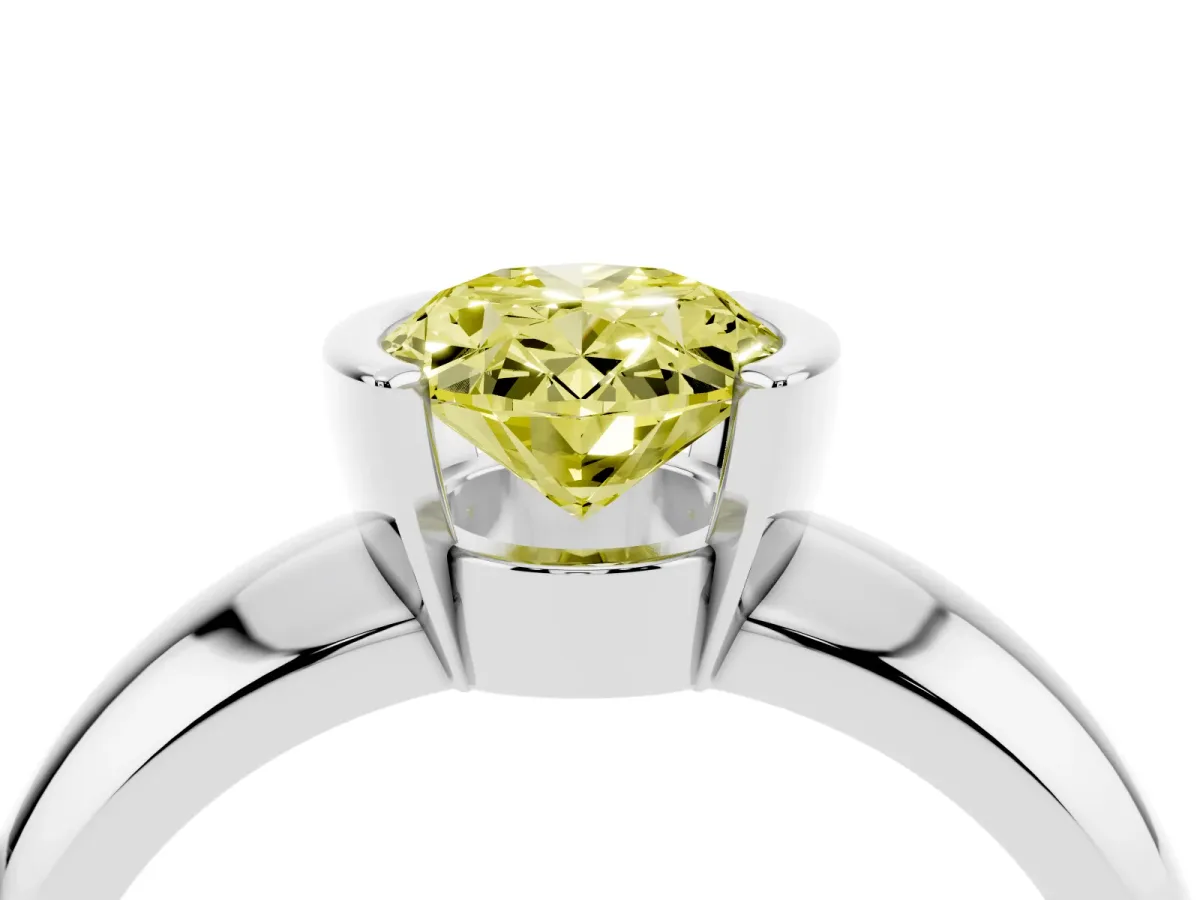 Fancy Yellow Oval Cut Solitaire Tension Set Diamond Ring with Wide Band Platinum