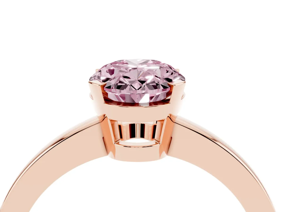 Fancy Pink Oval Cut Cut Solitaire Ring with Four-Prong Setting and Classic Band Rose gold