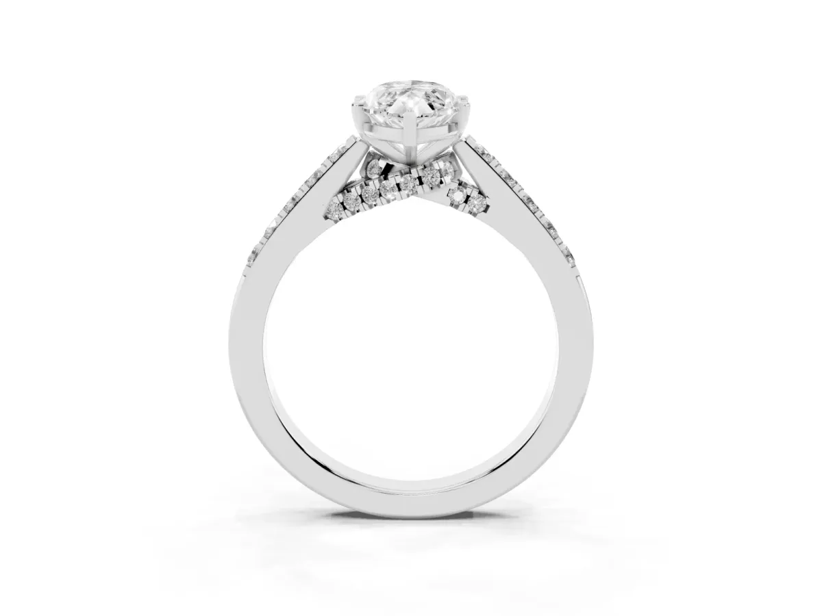 Marquise Cut Diamond Solitaire Ring with Crossover Gallery and Round Pavé Band Platinum