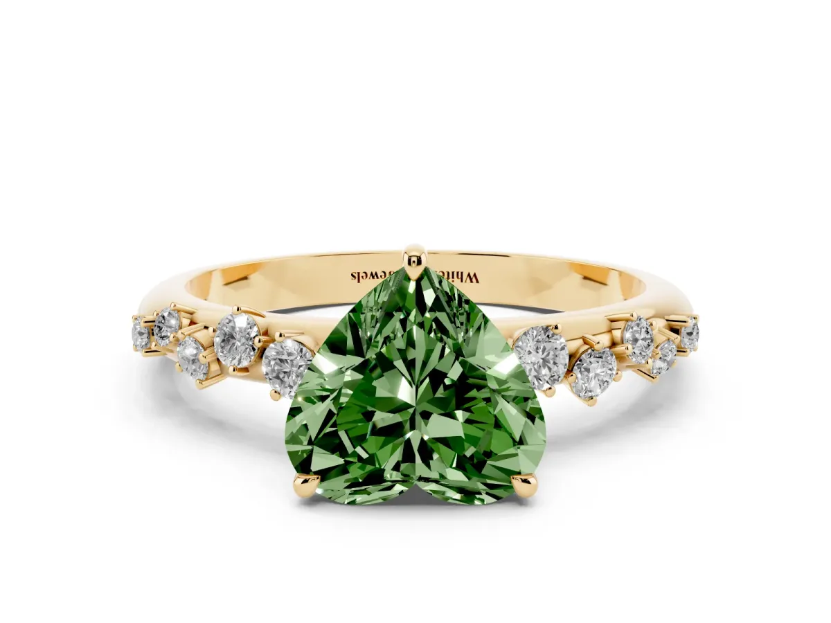 Fancy Green Heart Cut Diamond Cluster Prong-Set Solitaire Ring Yellow gold