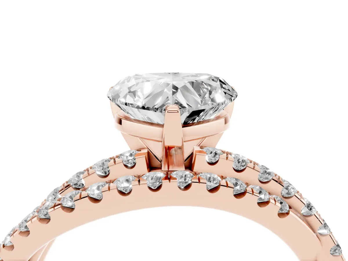 Heart Cut Solitaire Twist Band with Pavé Setting and Four-Prong Setting Rose gold