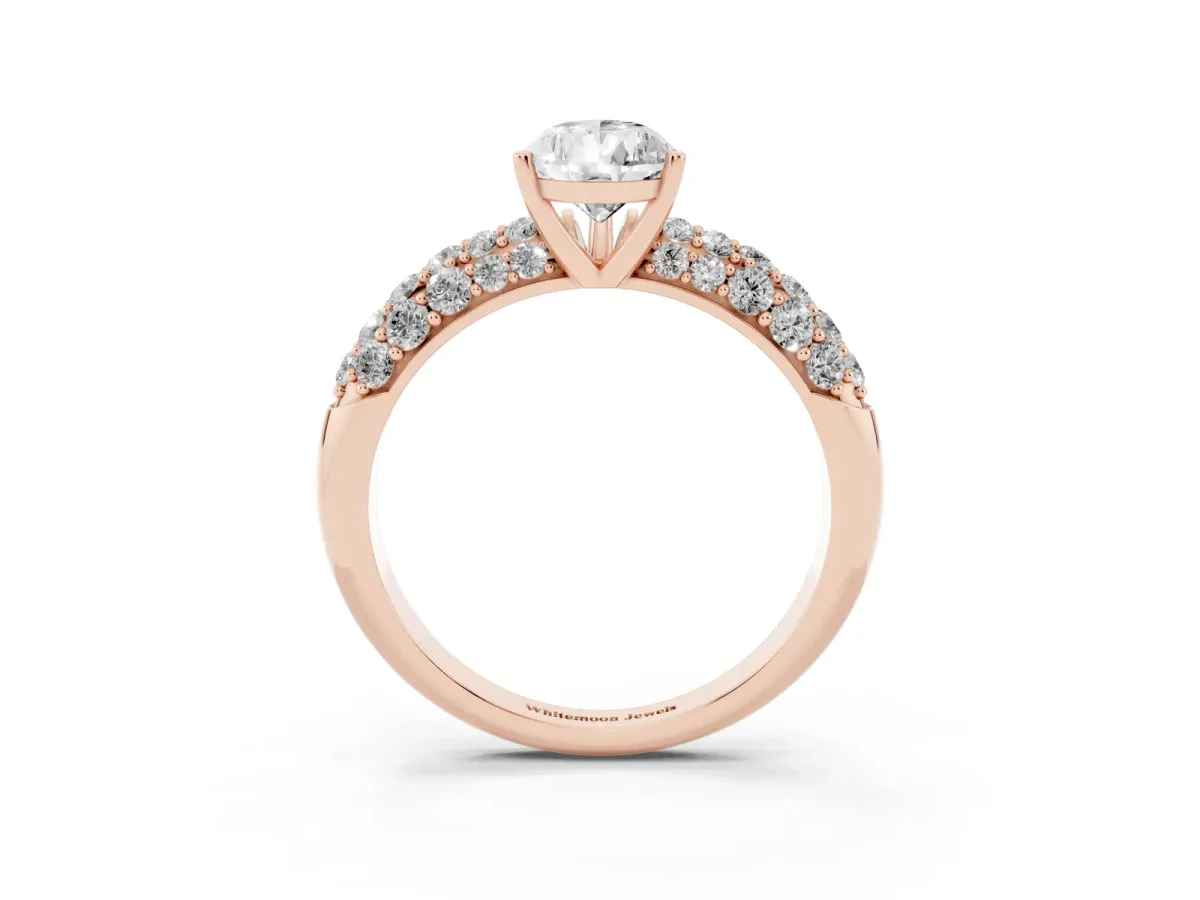 Pear Cut Diamond Pavé Band Solitaire Ring with Four-Prong Setting Rose gold
