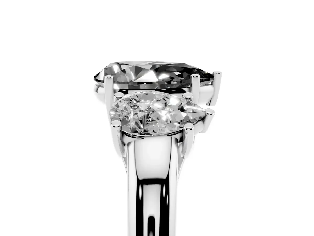 Fancy Black Three-Stone Pear Cut Diamond Engagement Ring with Prong Setting Platinum