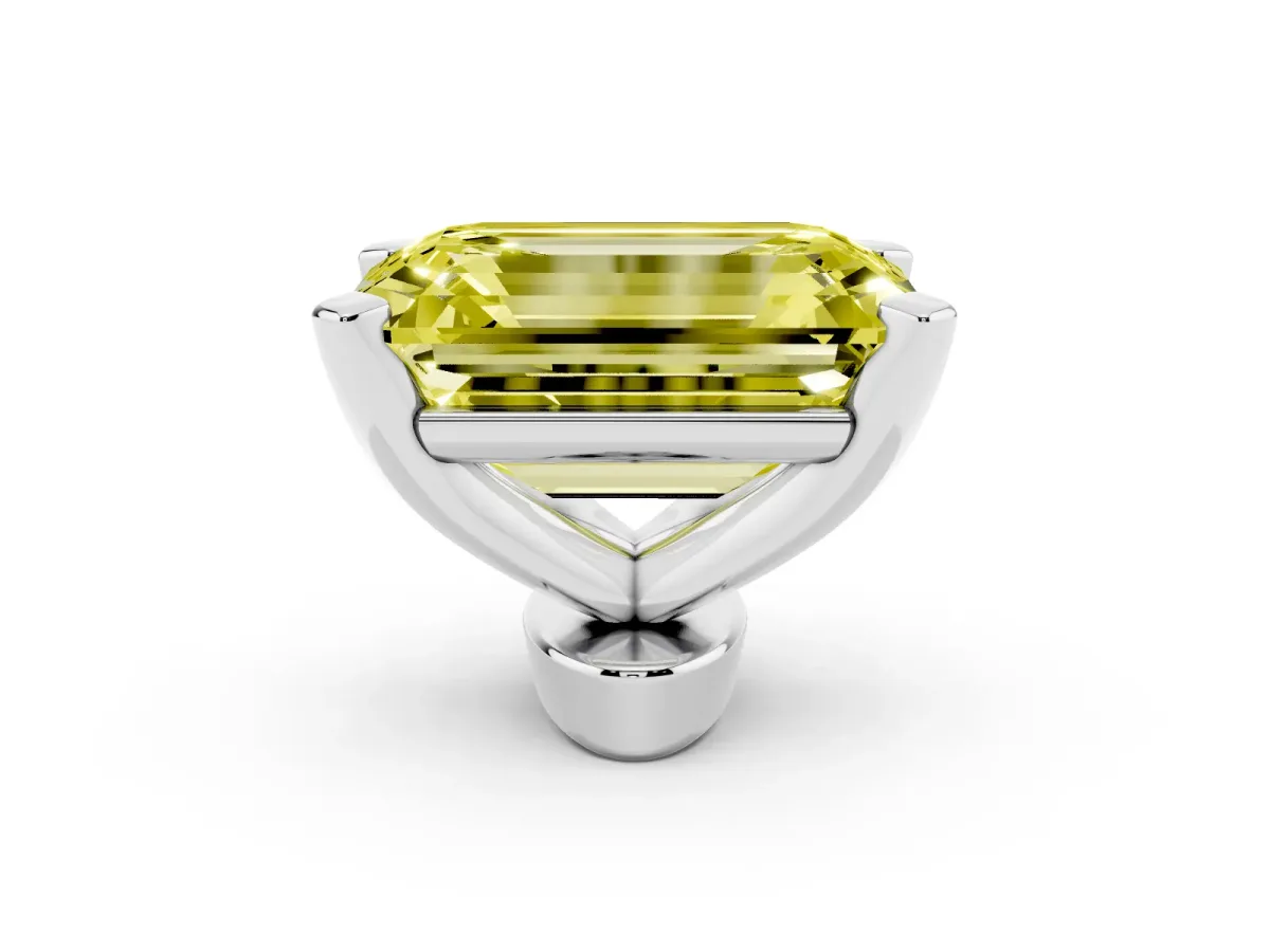 Fancy Yellow Emerald Cut Diamond Solitaire Ring with Prong Setting and Classic Band Platinum