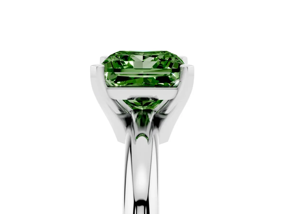 Fancy Green Princess Cut Diamond Solitaire Engagement Ring with Round Band and Four-Prong Setting Platinum