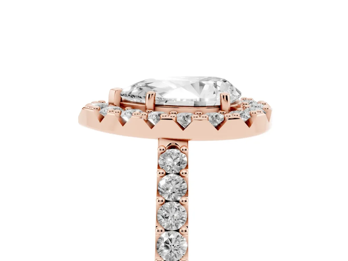 Pear Cut Halo Diamond Pavé Solitaire Ring Rose gold