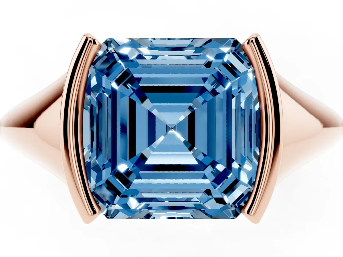 Fancy Blue Asscher Cut Solitaire Tension Set Diamond Ring Rose gold