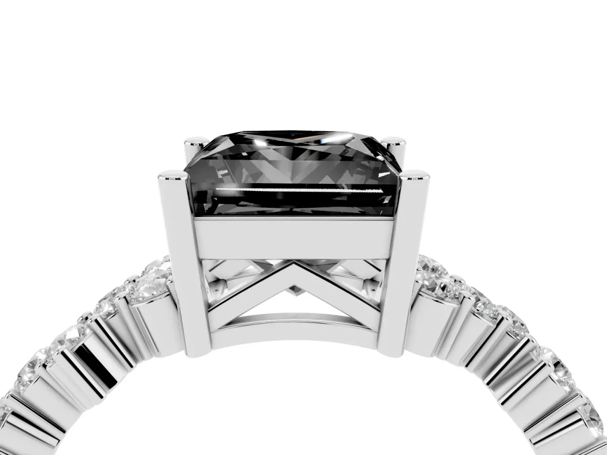 Fancy Black Princess Cut Diamond Scattered Round Accent Ring with Prong Setting Silver