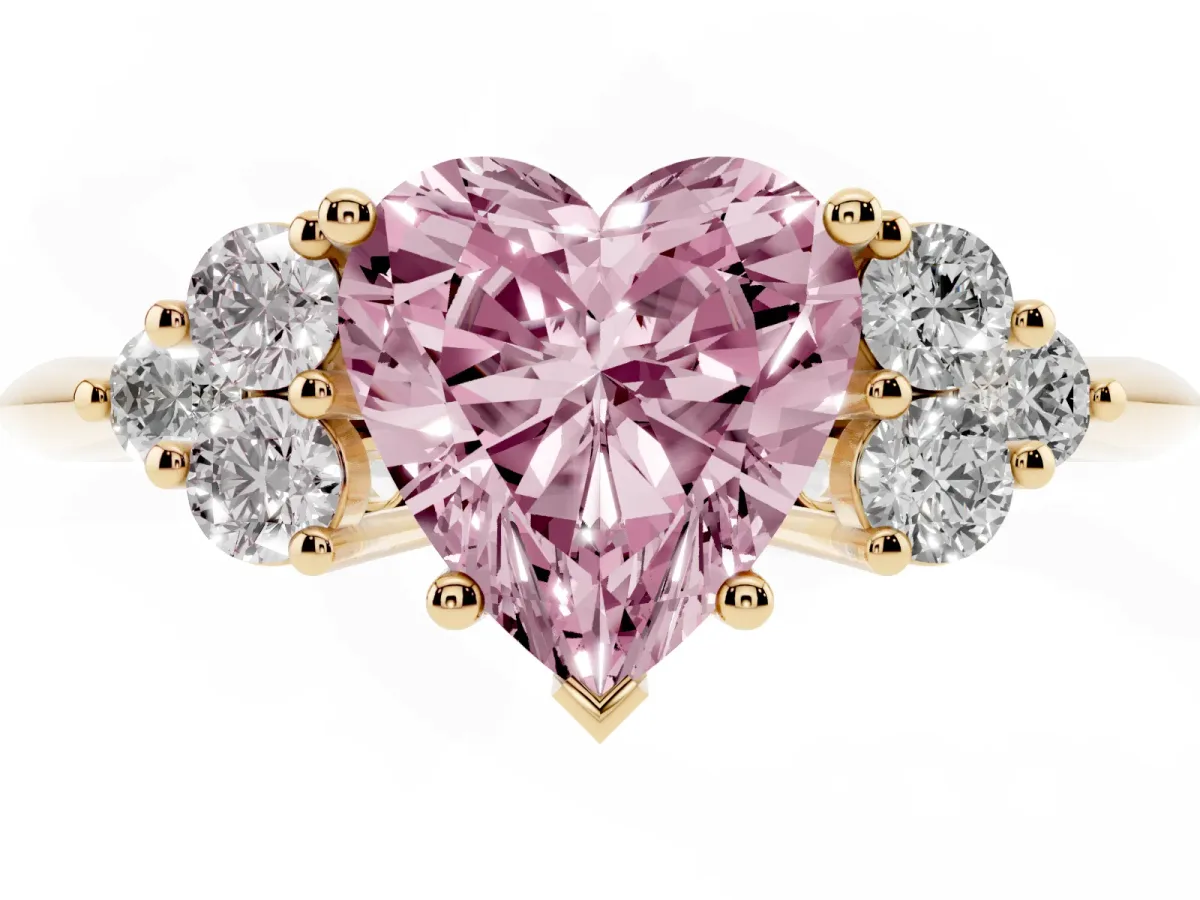 Fancy Pink Heart Cut Cut Diamond Cluster Ring with Solitaire Band and Four-Prong Setting Yellow gold