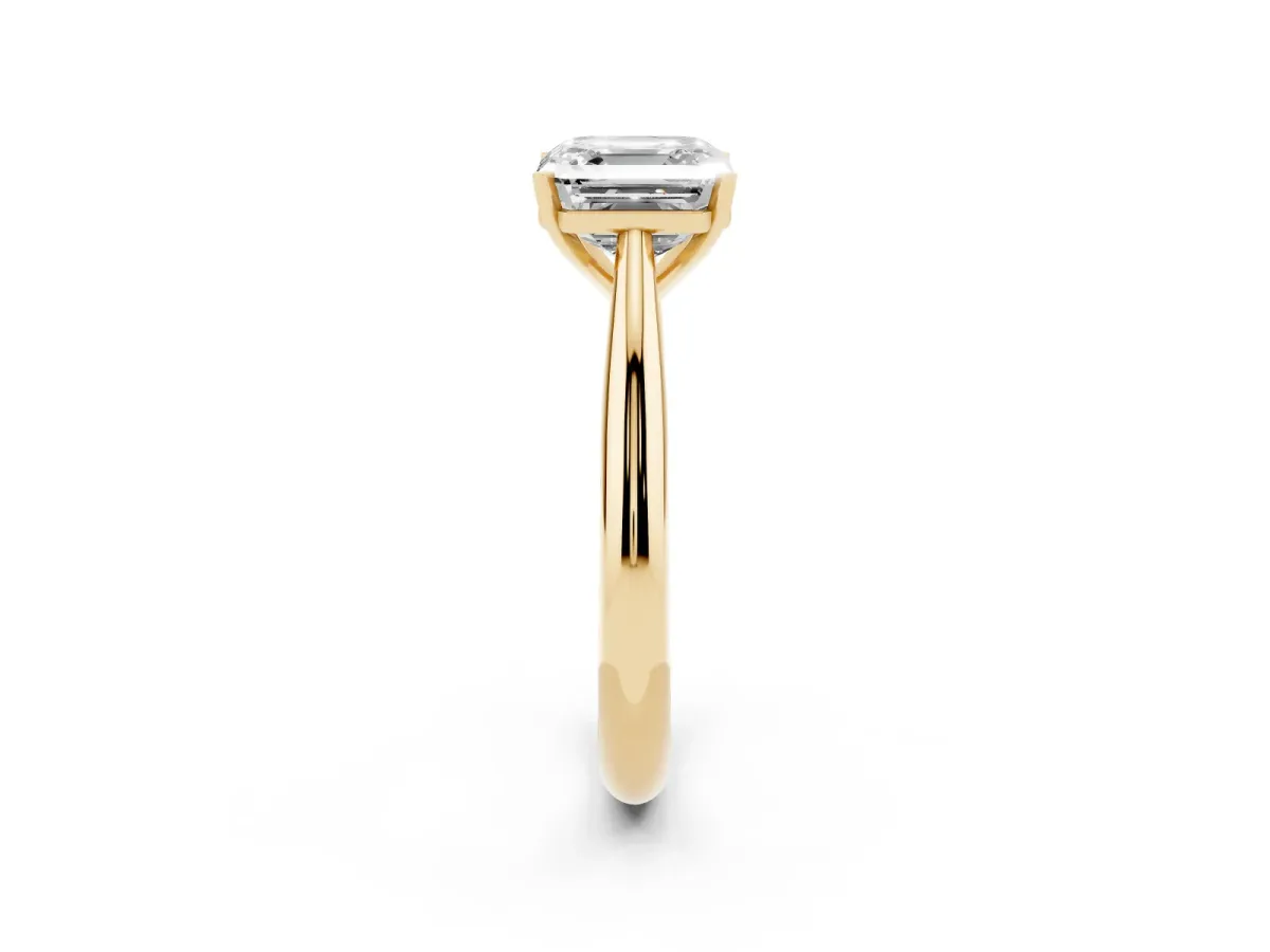 Asscher Cut Diamond Solitaire Engagement Ring with Cathedral Setting and Four-Prong Mount Yellow gold