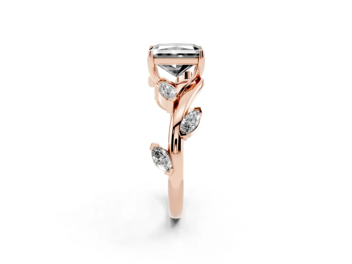 Fancy Black Radiant Cut Solitaire Twisted Band Marquise Accent Prong Setting Ring Rose gold
