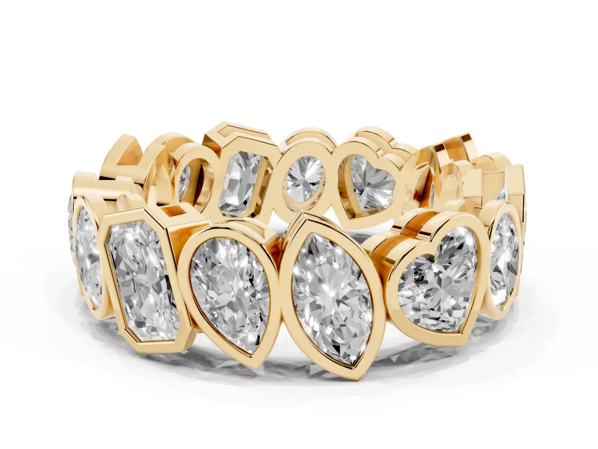 Mixed Shape Diamond Bezel Set Eternity Wedding Band Yellow gold