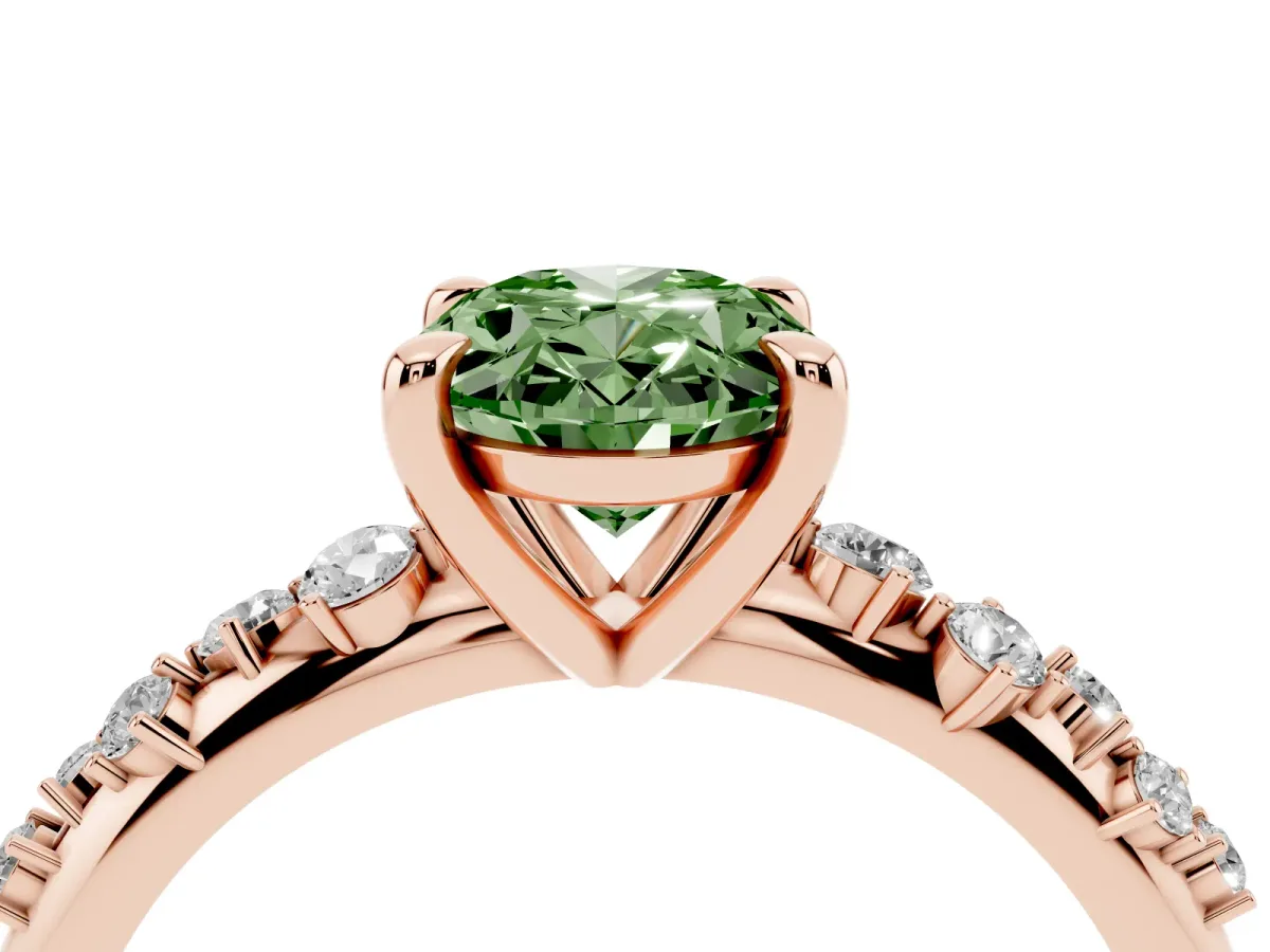Fancy Green Oval Cut Cut Diamond Vine Band with Four-Prong Setting Rose gold