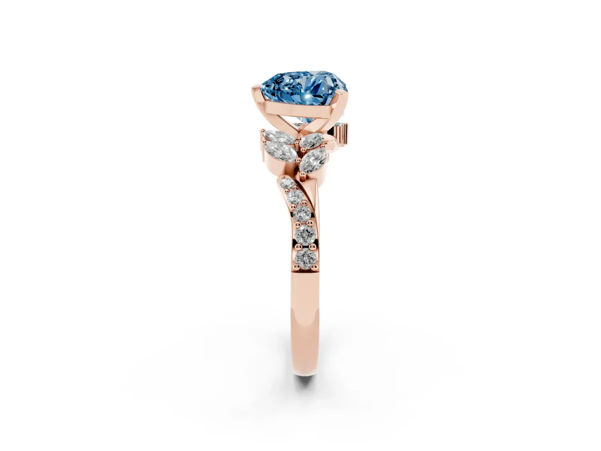 Fancy Blue Heart Cut Solitaire Marquise Twist Band with Six-Prong Setting Rose gold