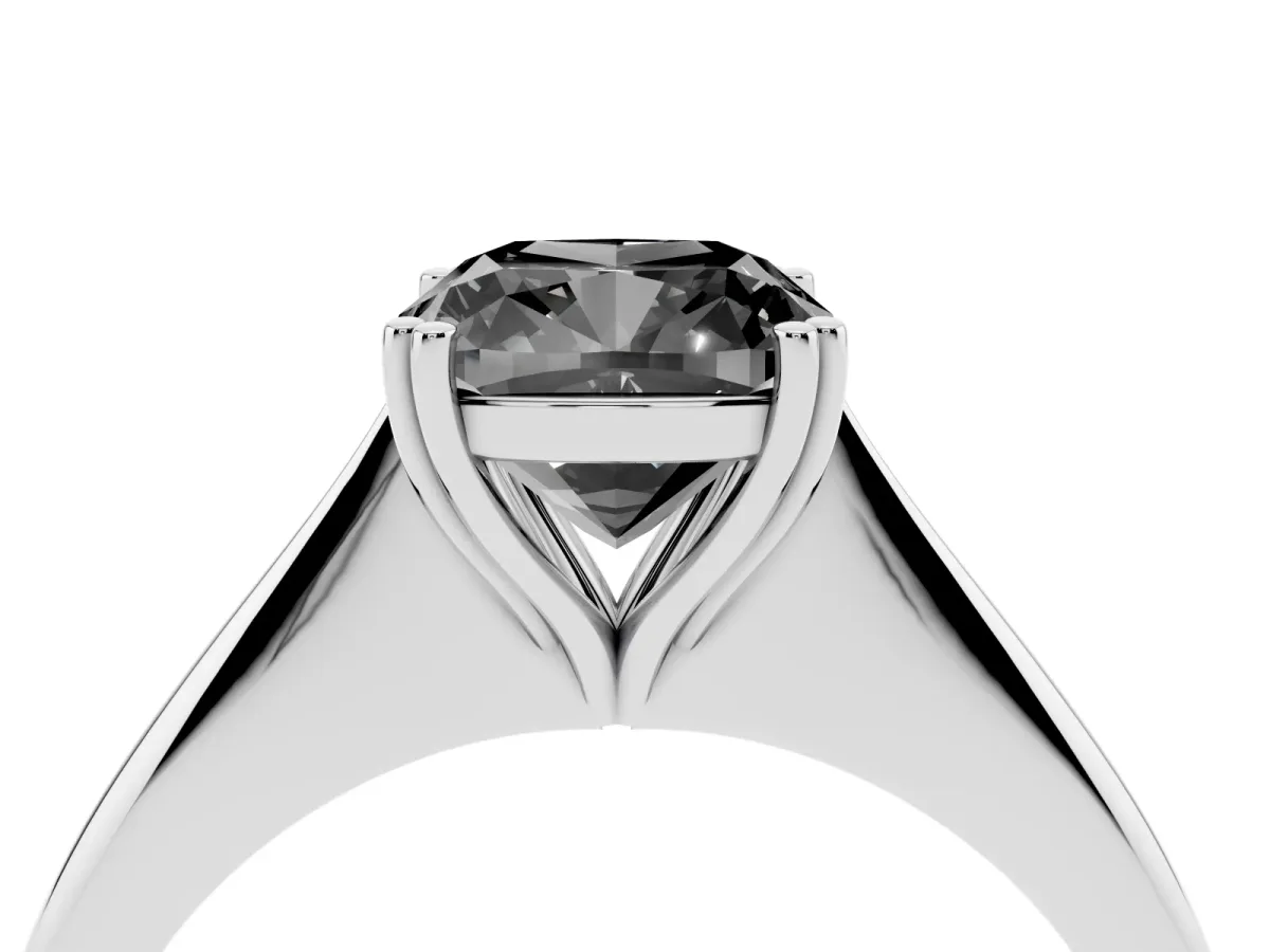Fancy Black Cushion Cut Solitaire Diamond Ring with Six-Prong Setting and Classic Band Silver