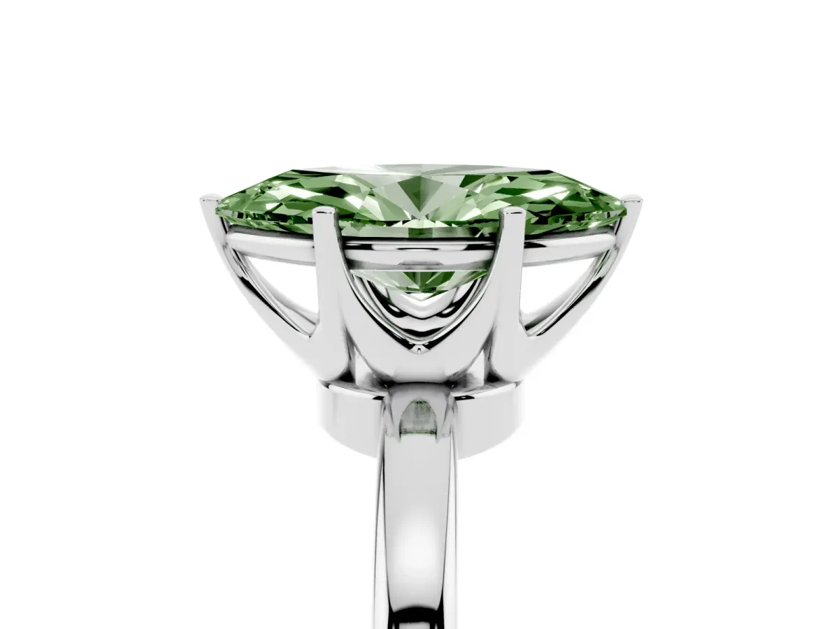 Fancy Green Marquise Cut Solitaire Diamond Ring with Six-Prong Setting on a Classic Band Silver