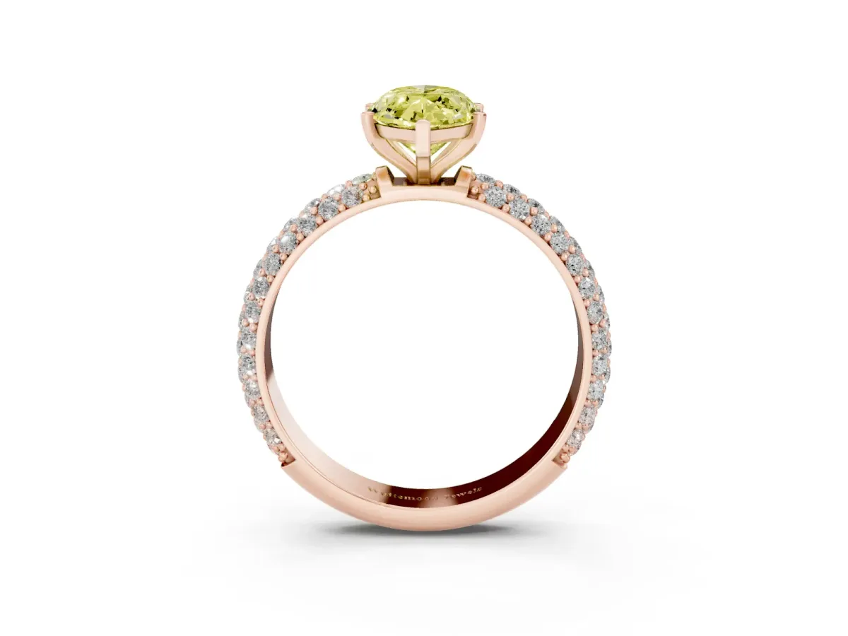 Fancy Yellow Marquise Cut Diamond Solitaire Ring with Prong Setting and Pavé Band Rose gold