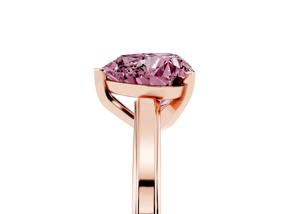Fancy Pink Heart Cut Solitaire Diamond Ring with Four-Prong Setting and Classic Band Rose gold