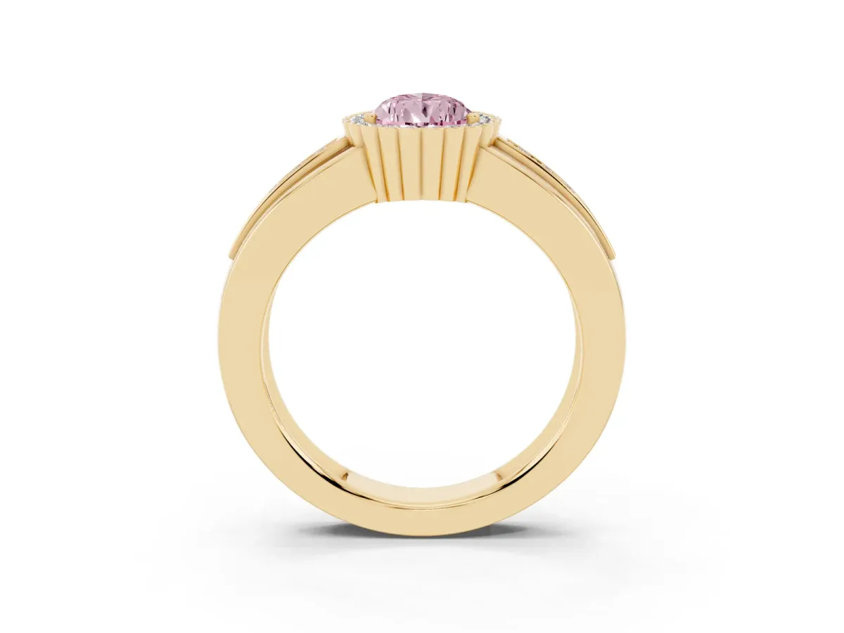 Fancy Pink Pear Cut Cut Halo Pave Band Four-Prong Ring Yellow gold