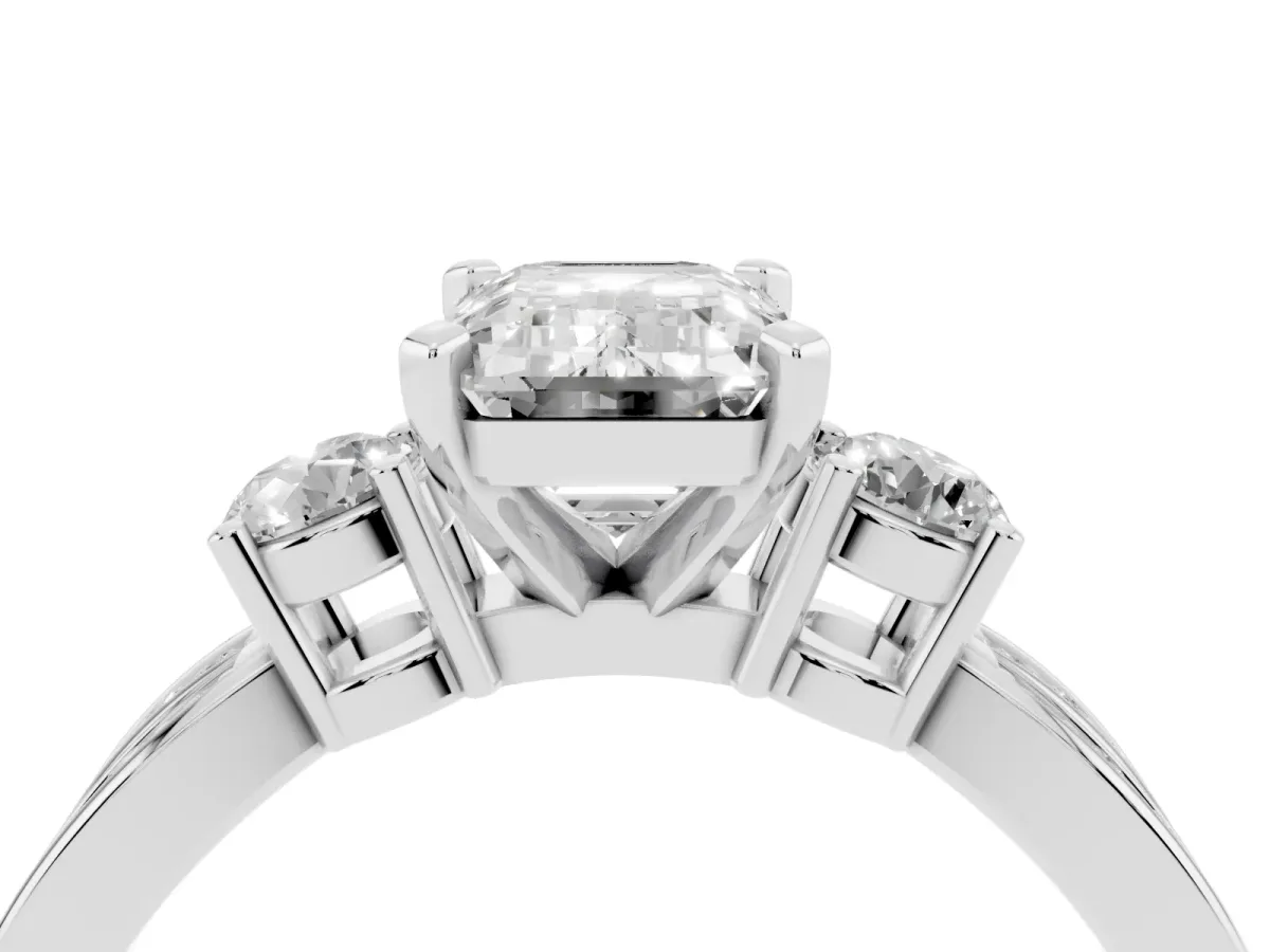 Three-Stone Emerald Cut Cut Diamond Twist Band with Prong Setting Silver
