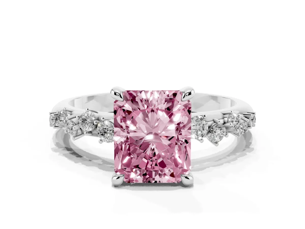 Fancy Pink Radiant Cut Cut Diamond Vine Band with Four-Prong Setting Silver