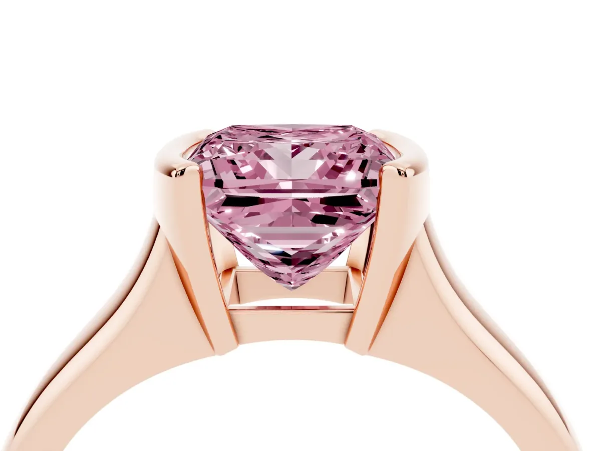 Fancy Pink Princess Cut Solitaire Tension Set Diamond Ring with Split Shank Band Rose gold