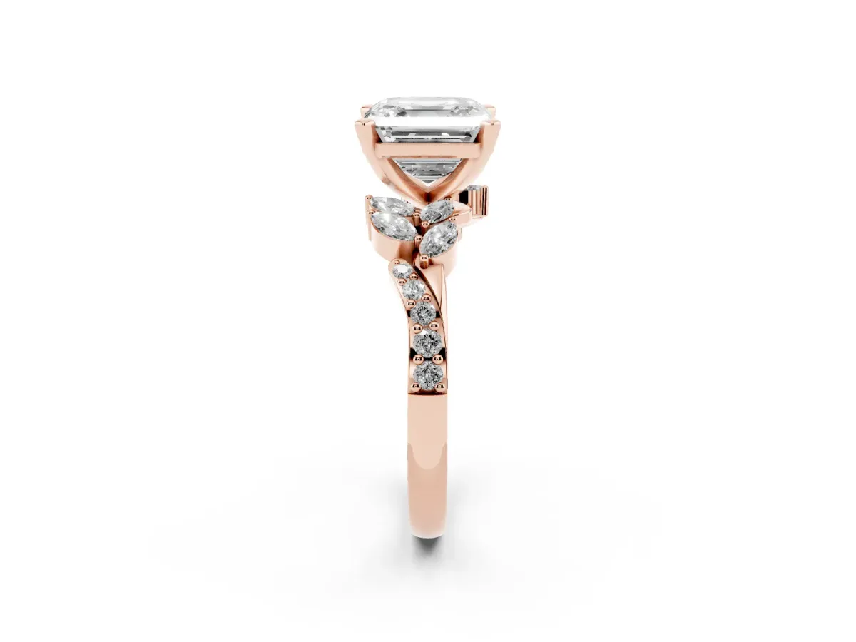 Asscher Cut Solitaire Marquise Twist Band with Six-Prong Setting Rose gold