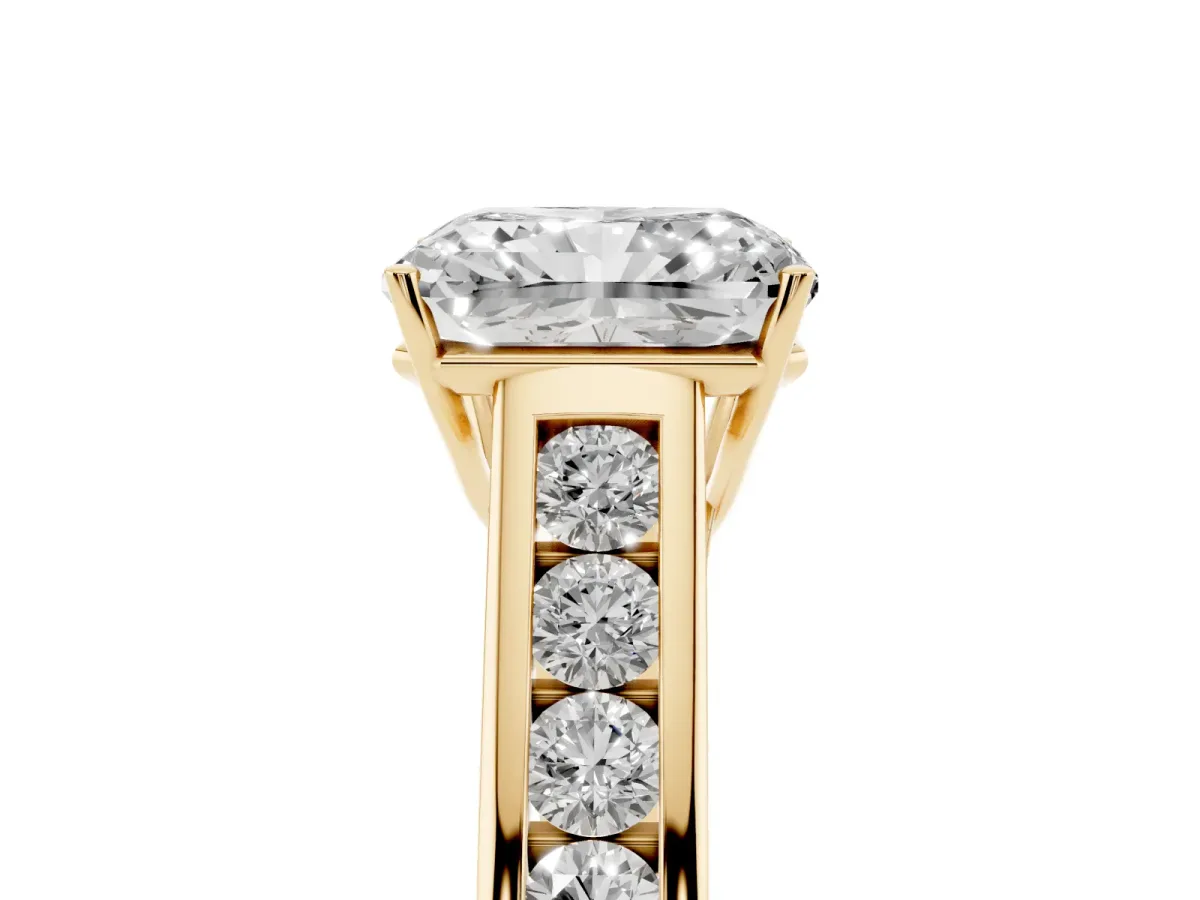 Radiant Cut Solitaire Channel-Set Diamond Engagement Ring with Four-Prong Setting Yellow gold