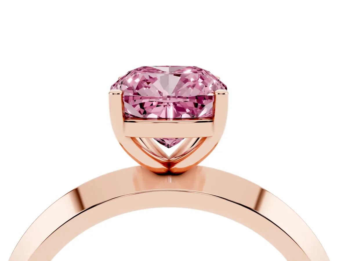 Fancy Pink Cushion Cut Cut Solitaire Engagement Ring with Flat Band and Four-Prong Setting Rose gold