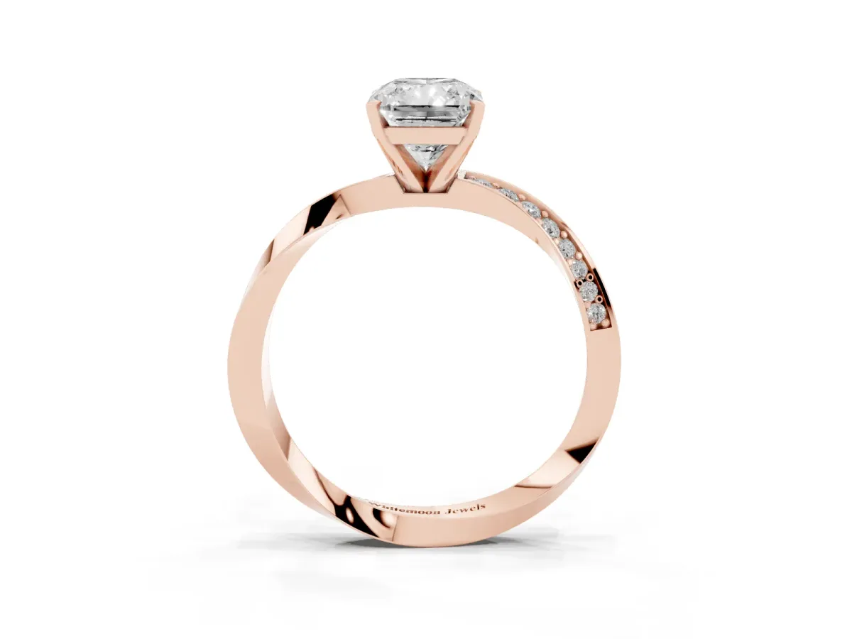 Radiant Cut Diamond Engagement Ring with Side Stone Accents and Four-Prong Setting Rose gold