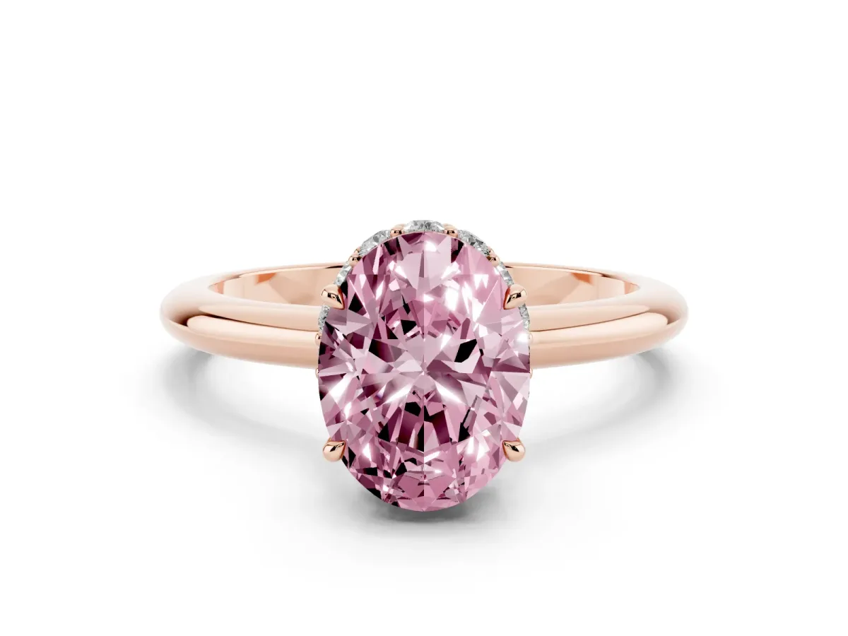 Fancy Pink Oval Cut Brilliant Solitaire Engagement Ring with Six-Prong Setting and Classic Band Rose gold
