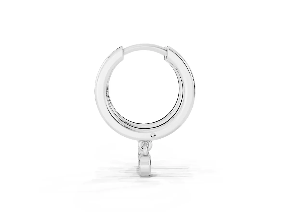 Round Diamond Bezel Drop Huggie Hoop Earrings Silver