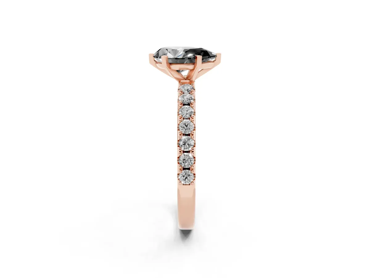 Fancy Black Pear Cut Diamond Solitaire Pavé Band with Four-Prong Setting Rose gold