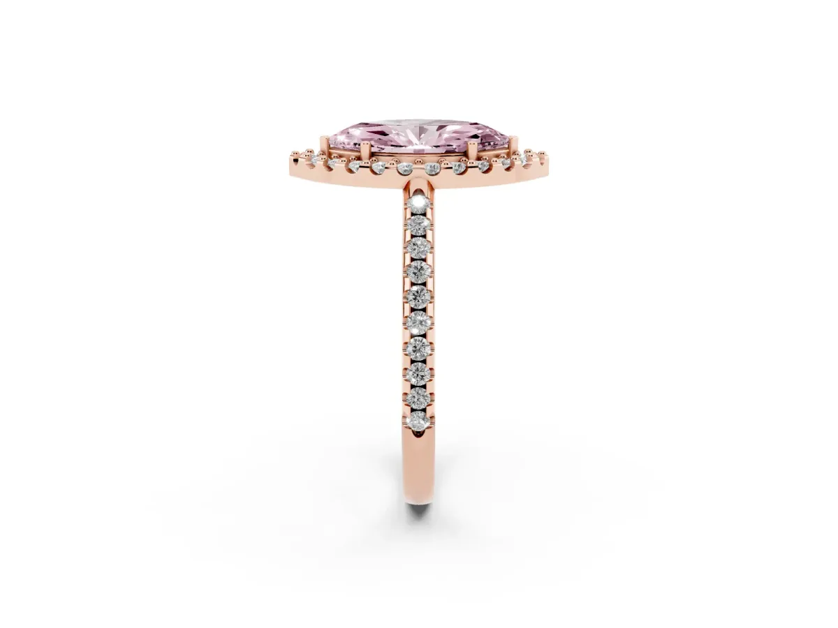 Fancy Pink Marquise Cut Diamond Pavé Halo Ring with Four-Prong Setting Rose gold