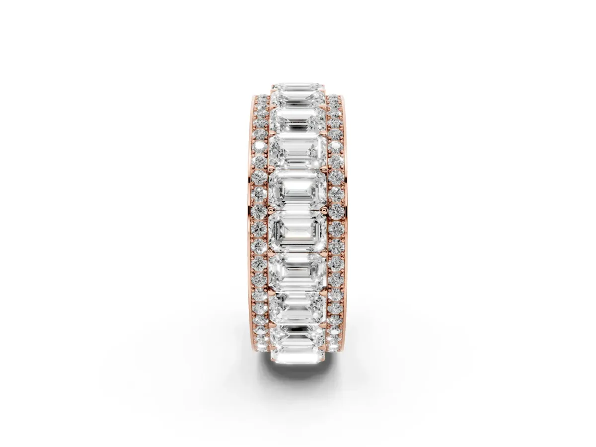 Emerald Cut and Round Diamond Multi-Row Mens Band Rose gold