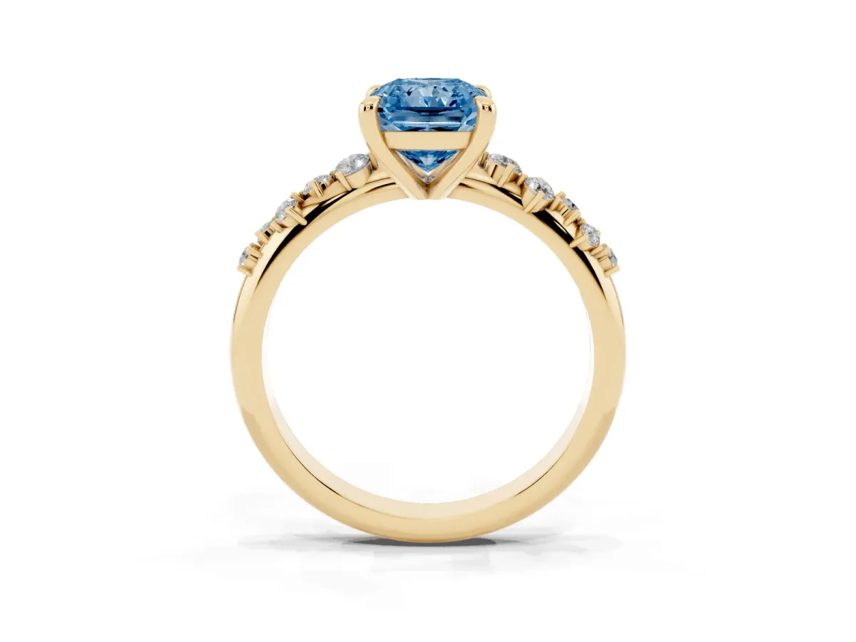 Fancy Blue Radiant Cut Cut Diamond Vine Band with Four-Prong Setting Yellow gold